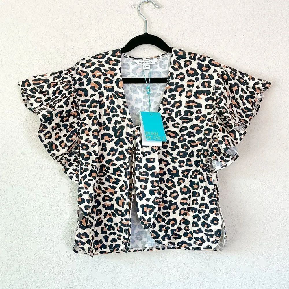 NWT! Posh Peanut Riffle Kimono Lana Leopard Print Swim Cover, Size 12-24M